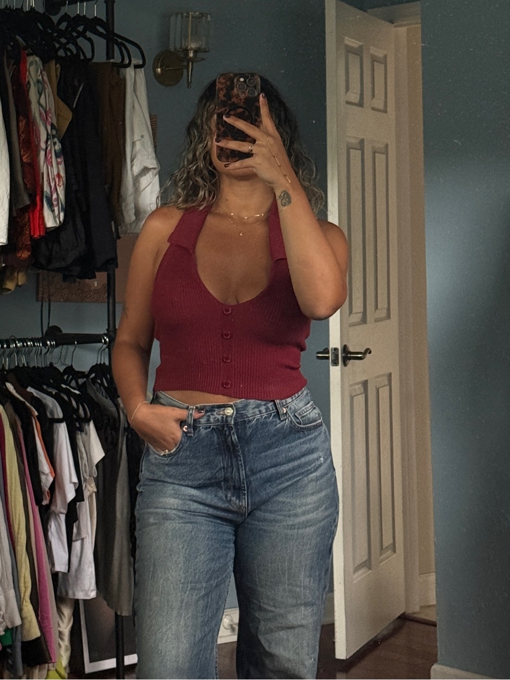 Red Collared Halter Top